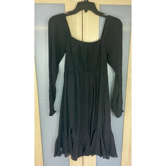 Hotwy Womens Black Tunic Dress Sz M Casual Waffle Knit Smocked Whimsygoth Witchy - Picture 4 of 6